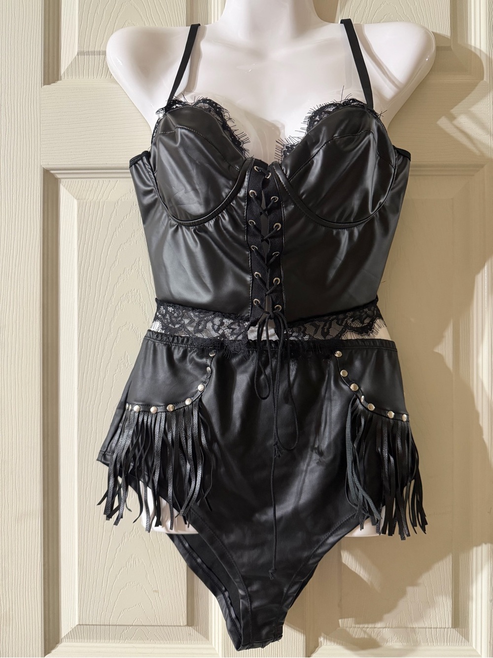 BodyRage Faux Leather Two Piece Set
